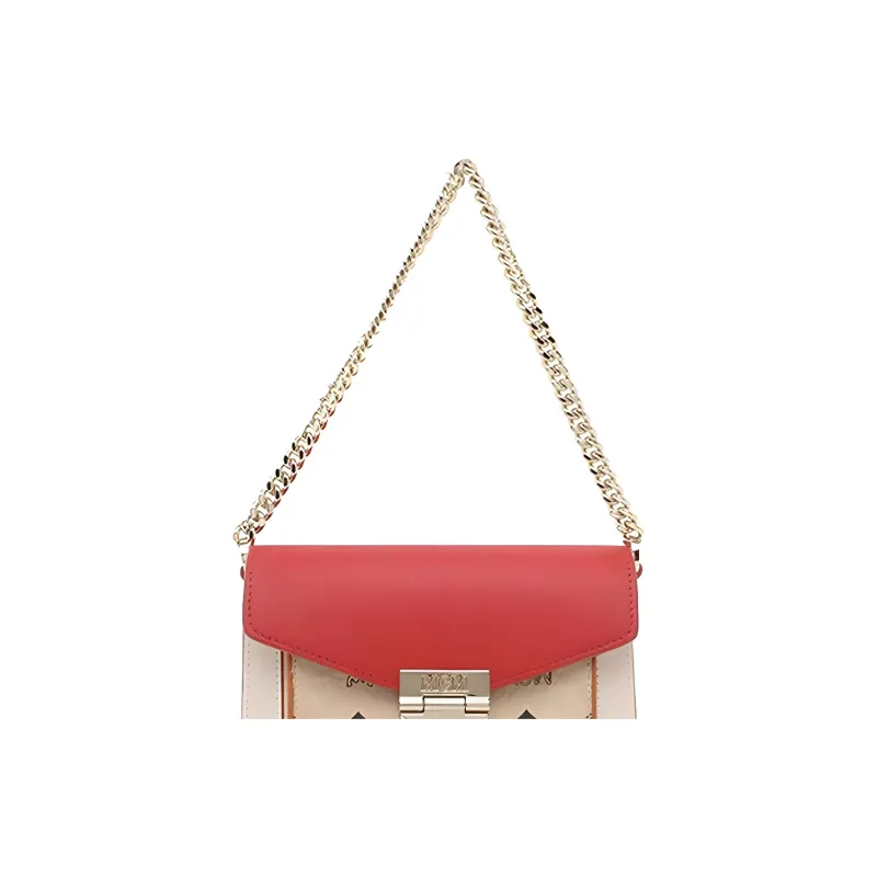 MCM Patricia Visetos Canvas Trunk Bag, Shoulder Bag, Crossbody Bag Mini Women's Red, Beige & Multicolor-4