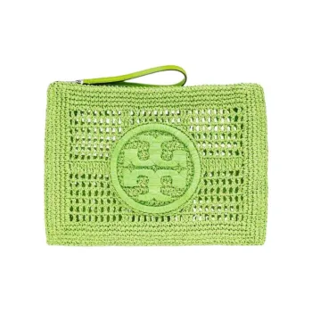 TORY BURCH Ella Raffia Clutch Unisex Green