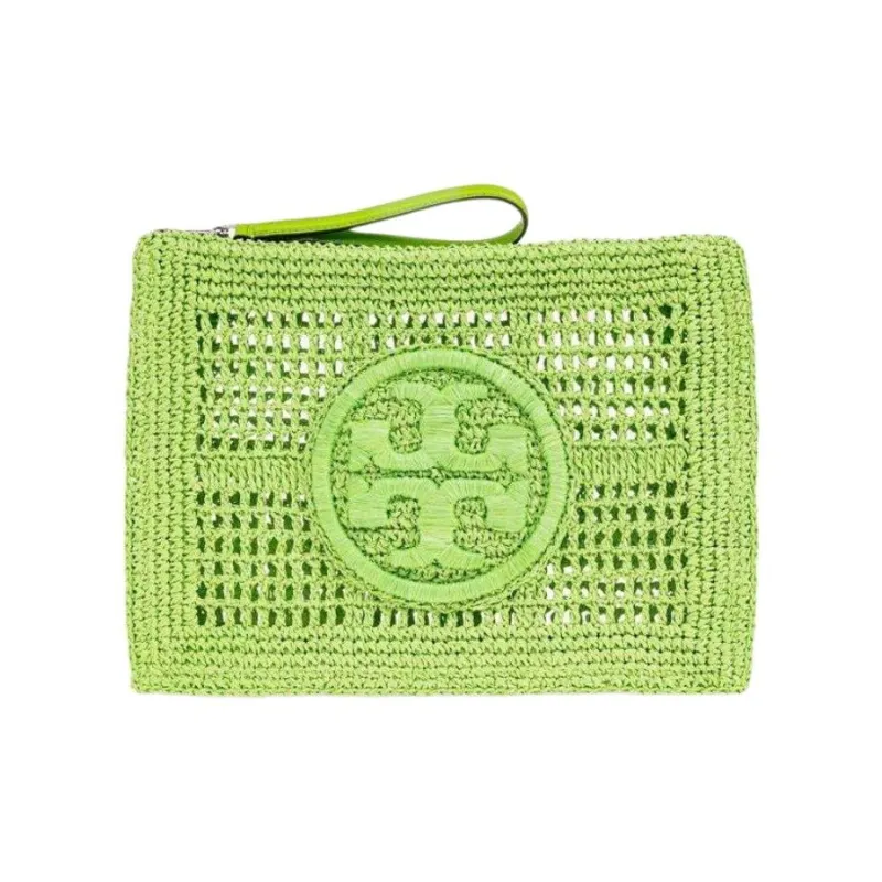 TORY BURCH Ella Raffia Clutch Unisex Green-0
