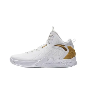 Anta Abrasion Resistant Slip Resistant Mid Top Basketball Shoes Men's White Gold