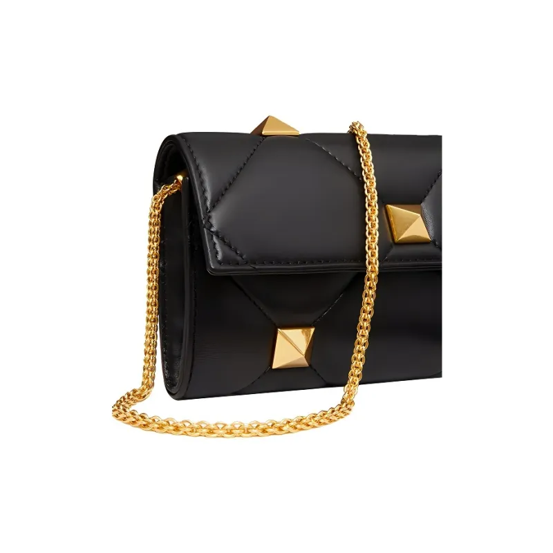 Valentino Roman Stud Lambskin Chain Wallet, Crossbody Bag, Shoulder Bag Women's Black-4