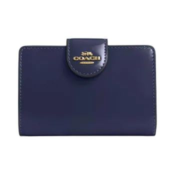 COACH Corner Zip Brushed Leather Wallet Medium Size Women's Marine Blue