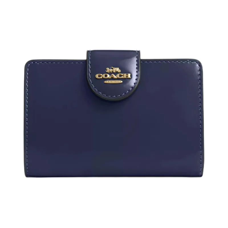 COACH Corner Zip Brushed Leather Wallet Medium Size Women's Marine Blue-0