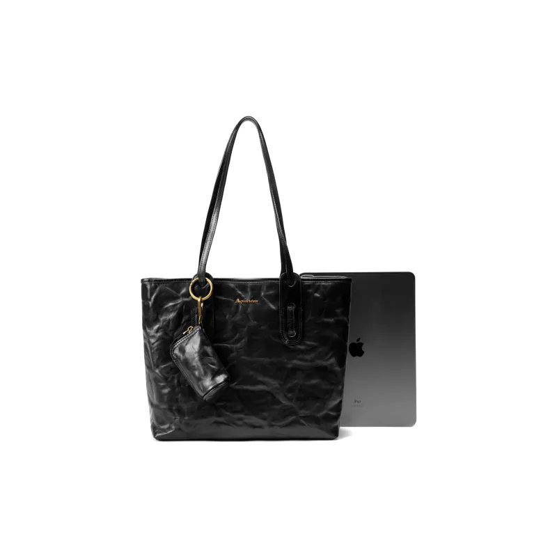 AQUASCUTUM Top Grain Cow Leather Tote Bag, Shoulder Bag Regular Women's Black-4