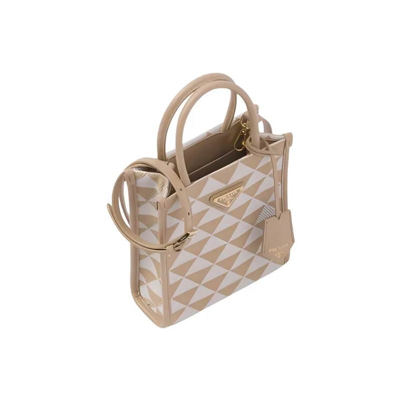 PRADA Symbole Fabric Handbag Mini Unisex Beige-2