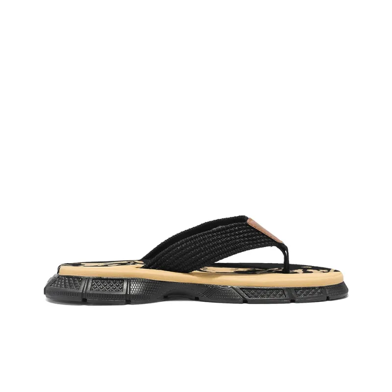 QIUTEXIONG Leather Patchwork Abrasion Resistant Slip Resistant Flip Flops Men's-7