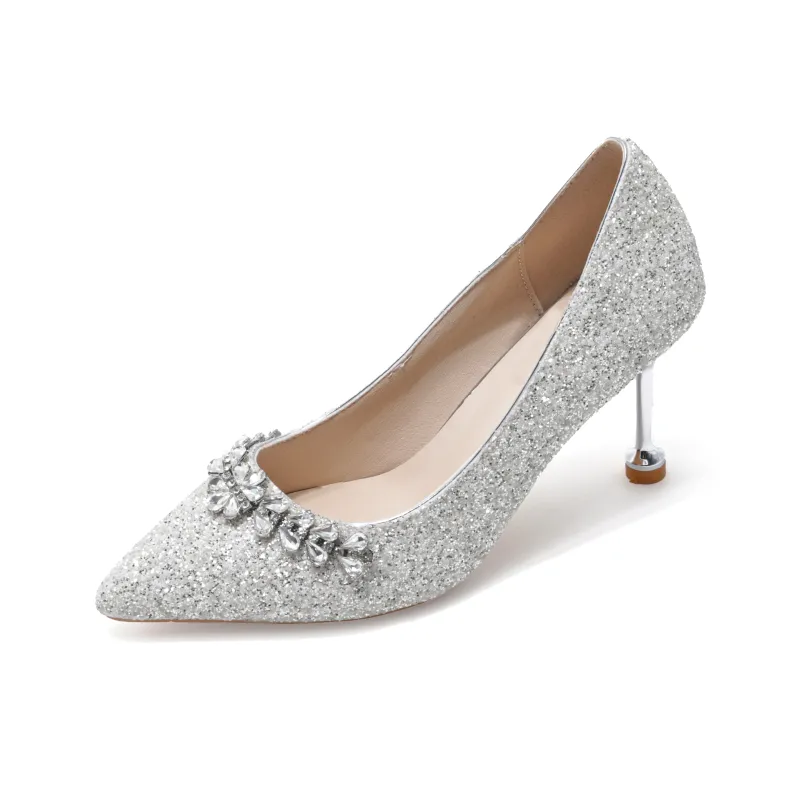Take The Qin High Heels Women's Silver-1