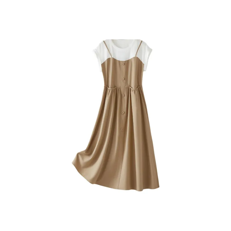 IHIMI Short Sleeved Dress Women's Light Khaki-0