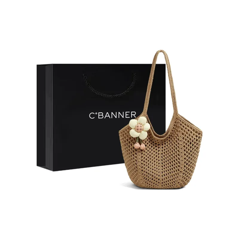 C°BANNER Fabric Tote Bag, Shoulder Bag Medium Size Women's Ecru/Khaki-4
