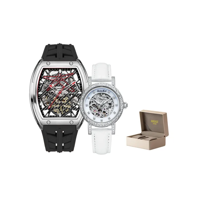 AOUKE Mechanical Movement Silicone Strap Watch Unisex Cut Out Dial-17