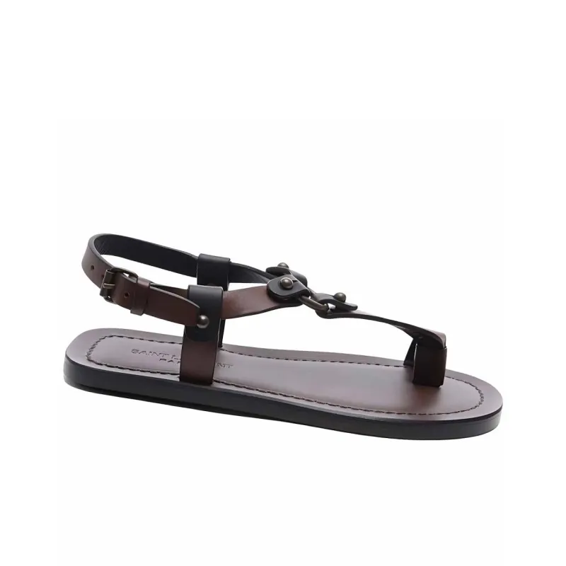 SAINT LAURENT Nu Pieds One Strap Sandals Women's Brown-2