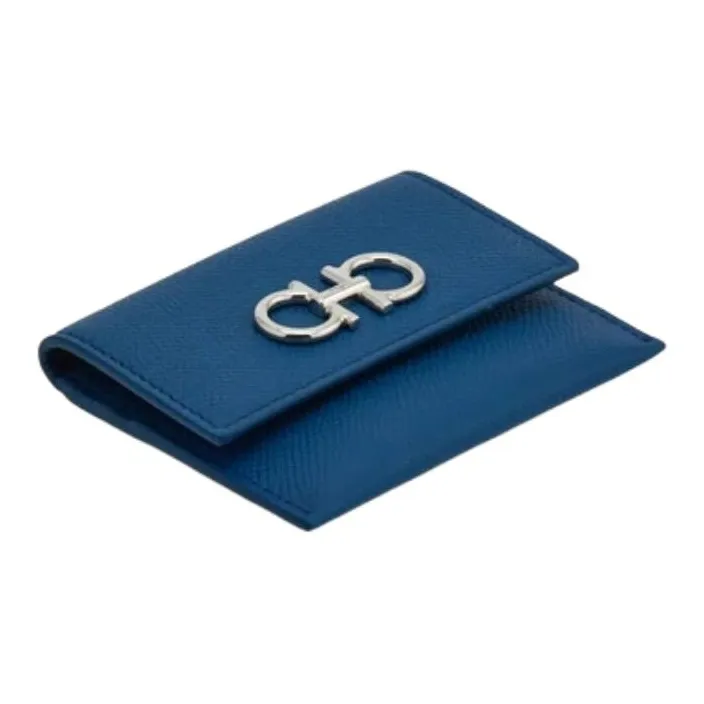 FERRAGAMO Calfskin Card Holder Regular Unisex Blue-1