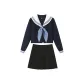 White Collar Blue Three-Button Long-Sleeved Top+Goldfish Knot+Black Midi Dress 42