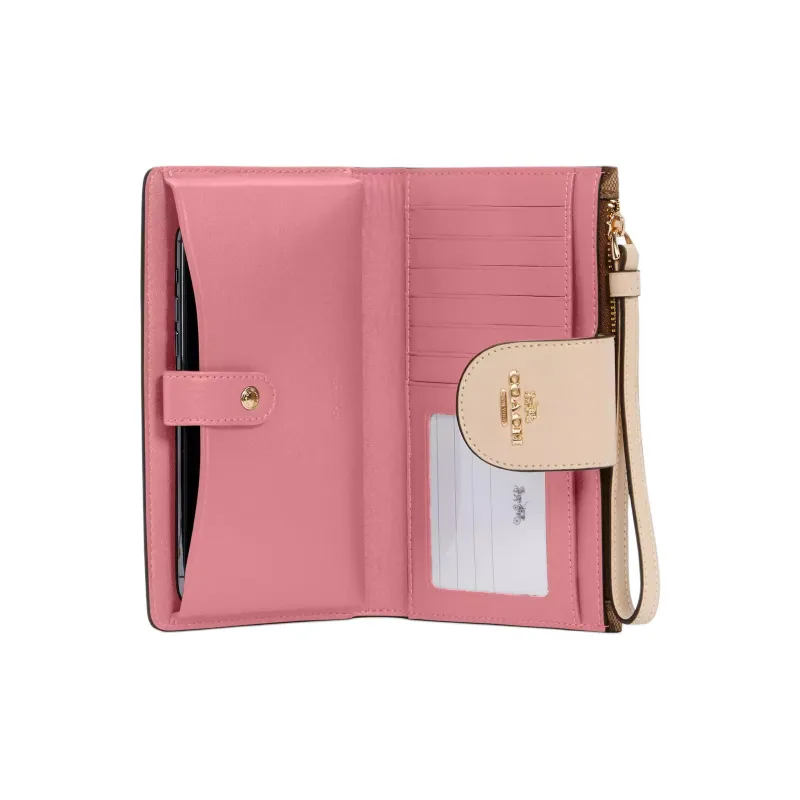COACH Tech Wallet Canvas With Leather Card Wallet Wrist Bag Coin Purse Clutch Women's Brown-1