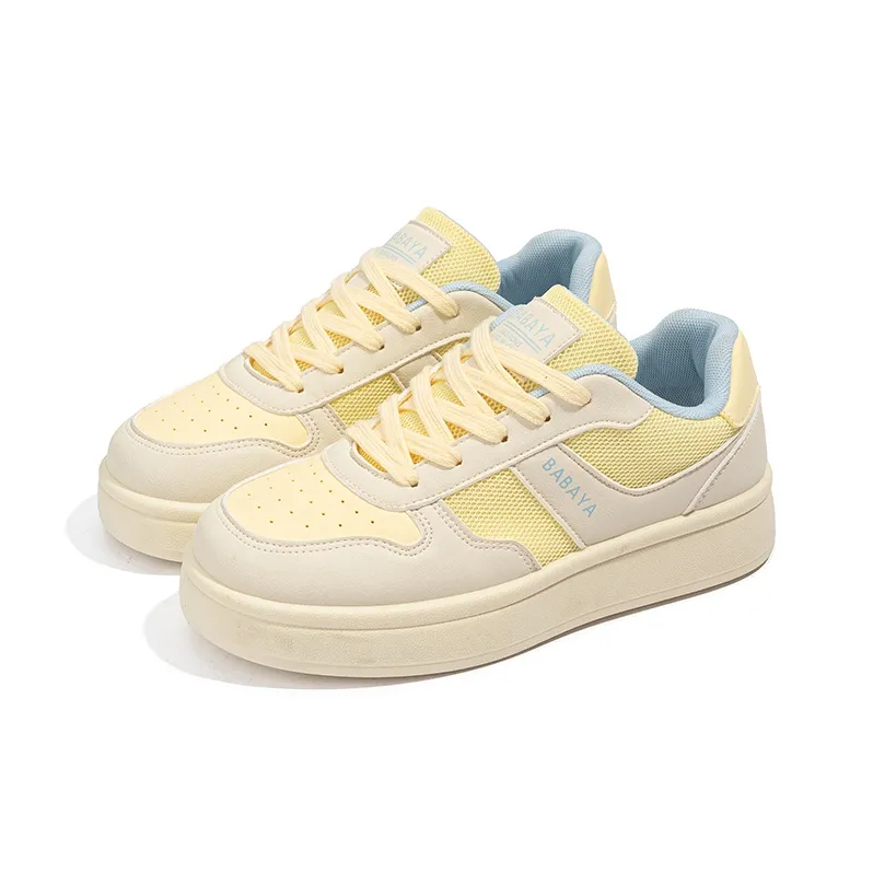 BABAYA KIDS Slip Resistant Shock Absorbers Lightweight Low Top Skateboard Shoes Women's Blue Yellow-2