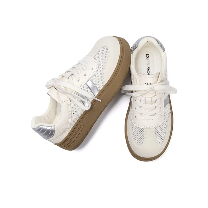 EXULL Q Lightweight Breathable Height Increasing Low Top Skateboard Shoes Women's Beige Silver-1