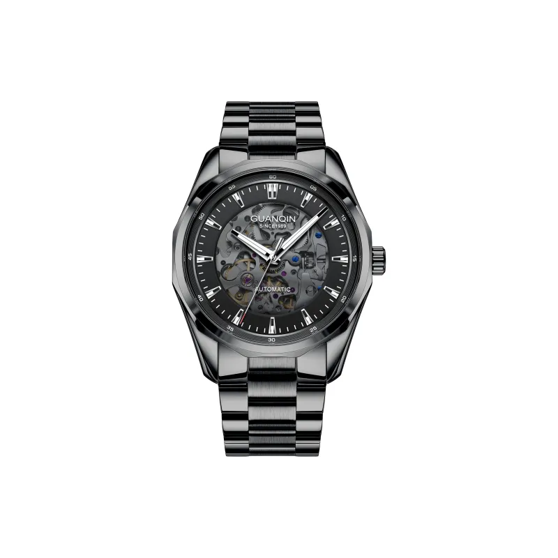 GUANQIN Automatic Mechanical Movement Stainless Steel Watchband Watch Men's Watches Black Dial-5