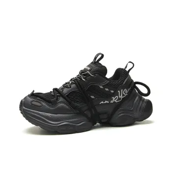 STUR YSN Abrasion Resistant Breathable Low Top Chunky Sneakers Unisex Black Distressed