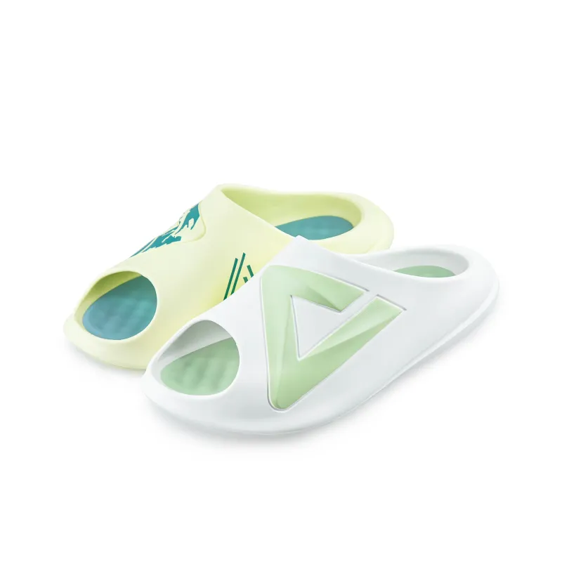 PEAK Very Small Fat Drag Quiet Slip Resistant Abrasion Resistant Cushioning Slide Slippers Men's White Green Mismatched-0