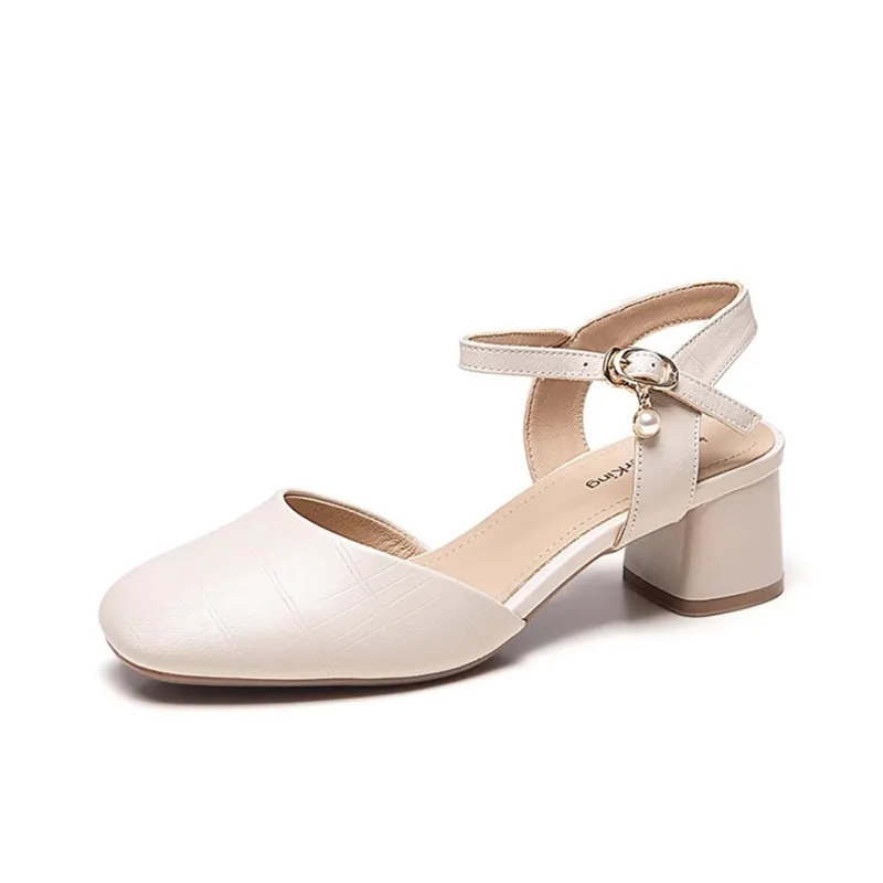 Spider King Chunky Heel High Heels 4.5cm Women's Ecru-1