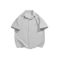 [Short-Sleeved Stripes Shirt]Gray White Stripes (Pure White Badge Chest Logo)