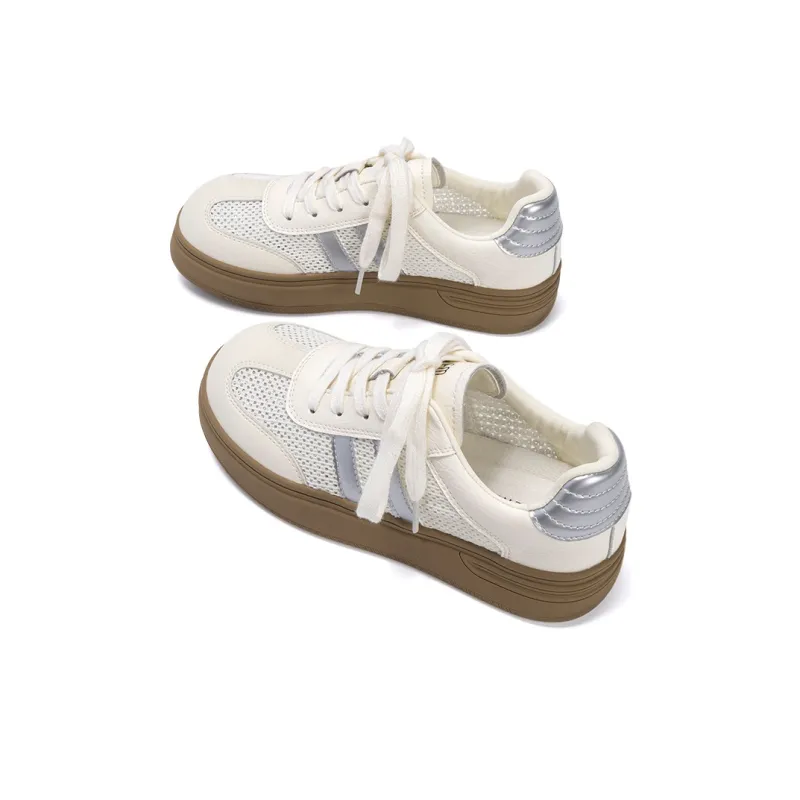 EXULL Q Lightweight Breathable Height Increasing Low Top Skateboard Shoes Women's Beige Silver-3