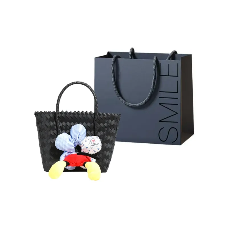 Rainbow Girl Woven Handbag Women's Black-7