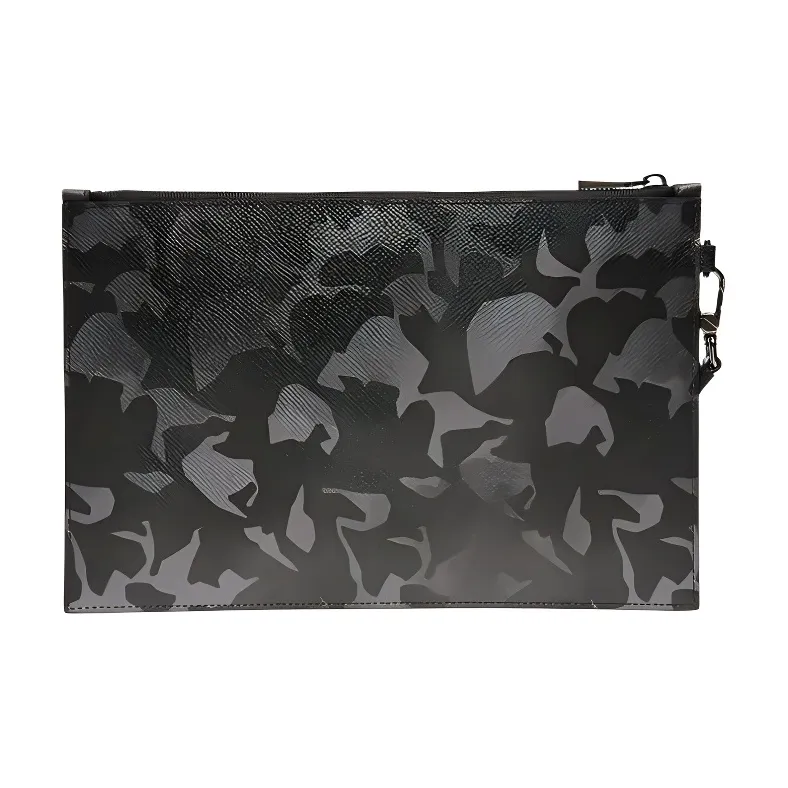 BALLY Calfskin Coin Purse Wrist Bag Clutch Men's Camouflage Black-1