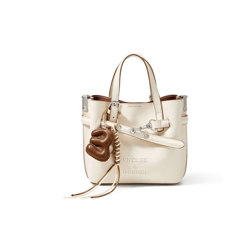 CNOLES Cow Leather Handbag, Shoulder Bag, Crossbody Bag Regular Women's Cream White-0