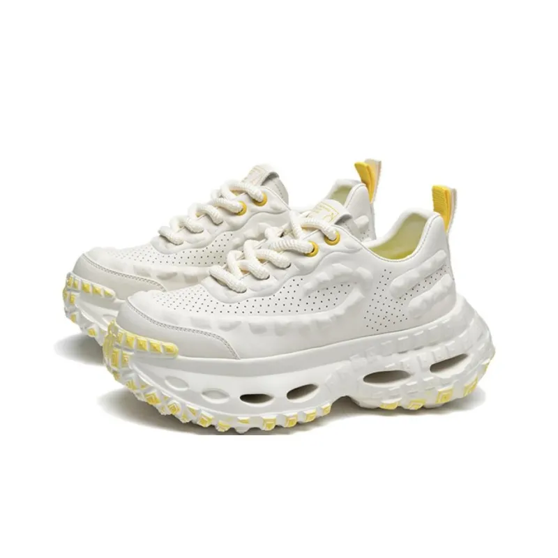 FAIRWHALE Shock Absorbing, Non Slip, Wear Resistant, Breathable And Lightweight Low Top Chunky Sneakers Unisex Lemon-7