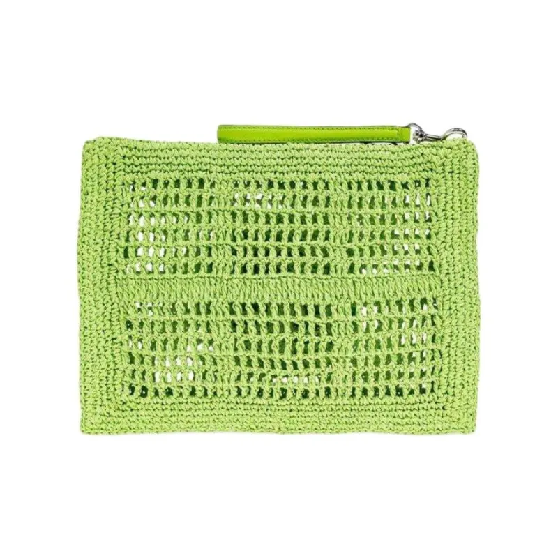 TORY BURCH Ella Raffia Clutch Unisex Green-2