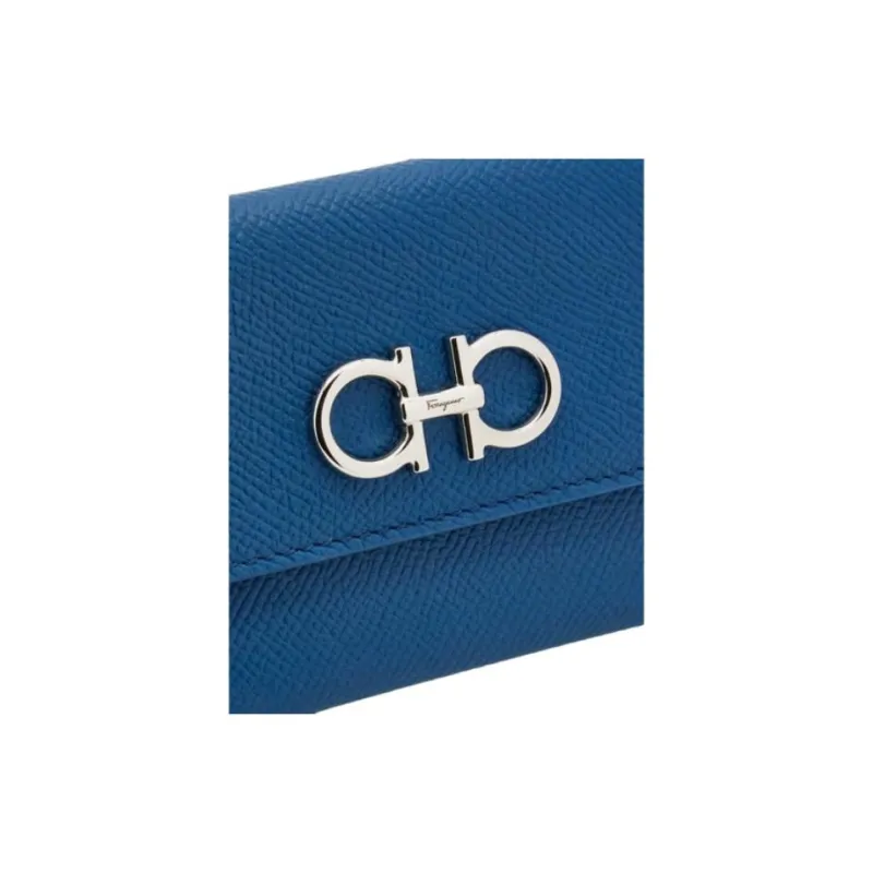 FERRAGAMO Calfskin Card Holder Regular Unisex Blue-5