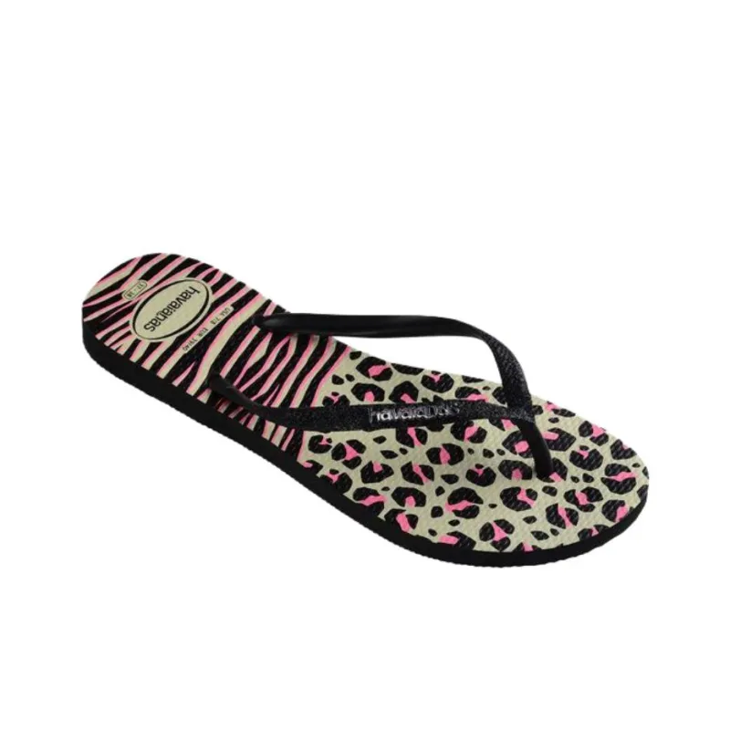 Havaianas Slim Animals Rubber Sole Abrasion Resistant Flip Flops Women's Black Green-1