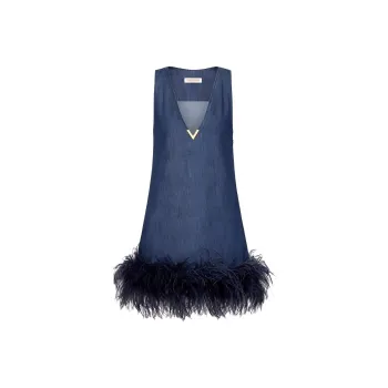 Valentino Feather trim Denim Dress