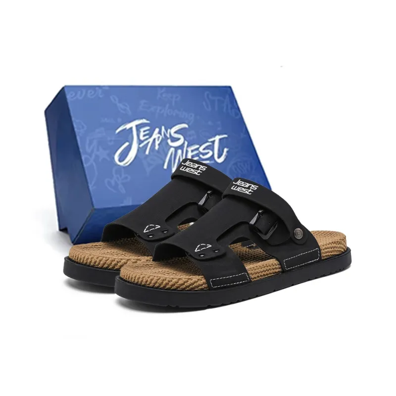 JEANSWEST Beach Sandals Men Black-6
