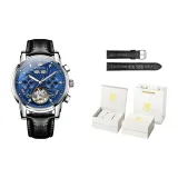 Men's Black Leather Natural Blue Dial Luxury Box