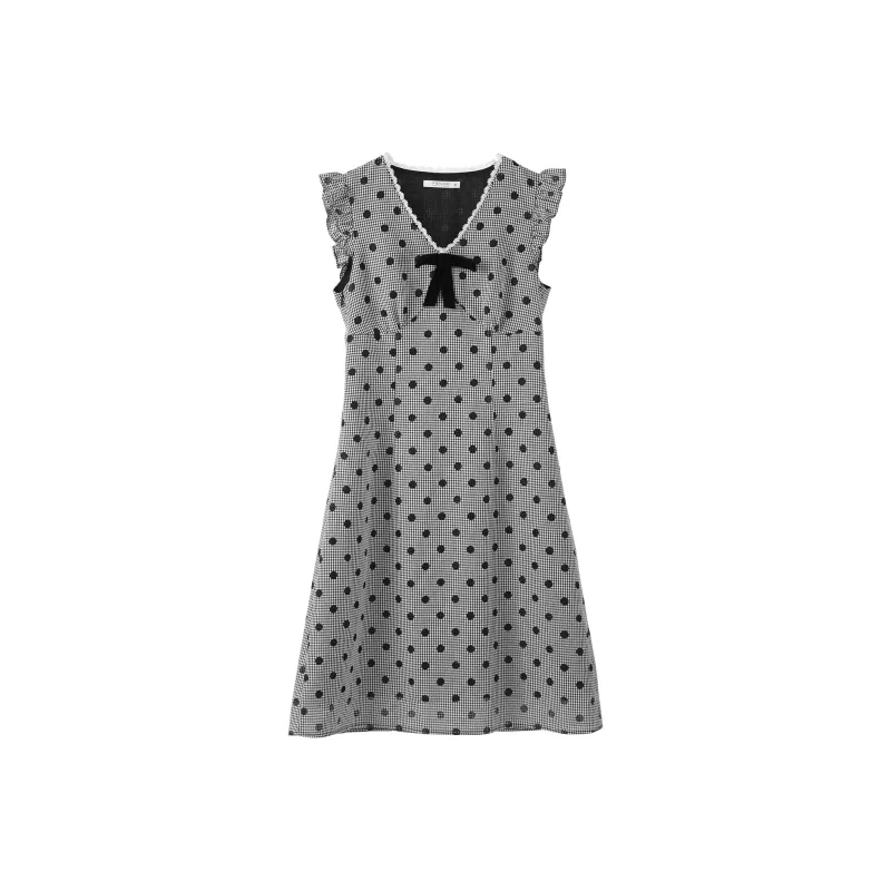 Fstudio Korean Style Hollow Out V Neck Bowknot A Line Sleeveless Dress Women's-1