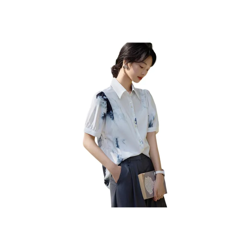XWI SS24 Shirt Women's White Base With Ink Wash Floral-0