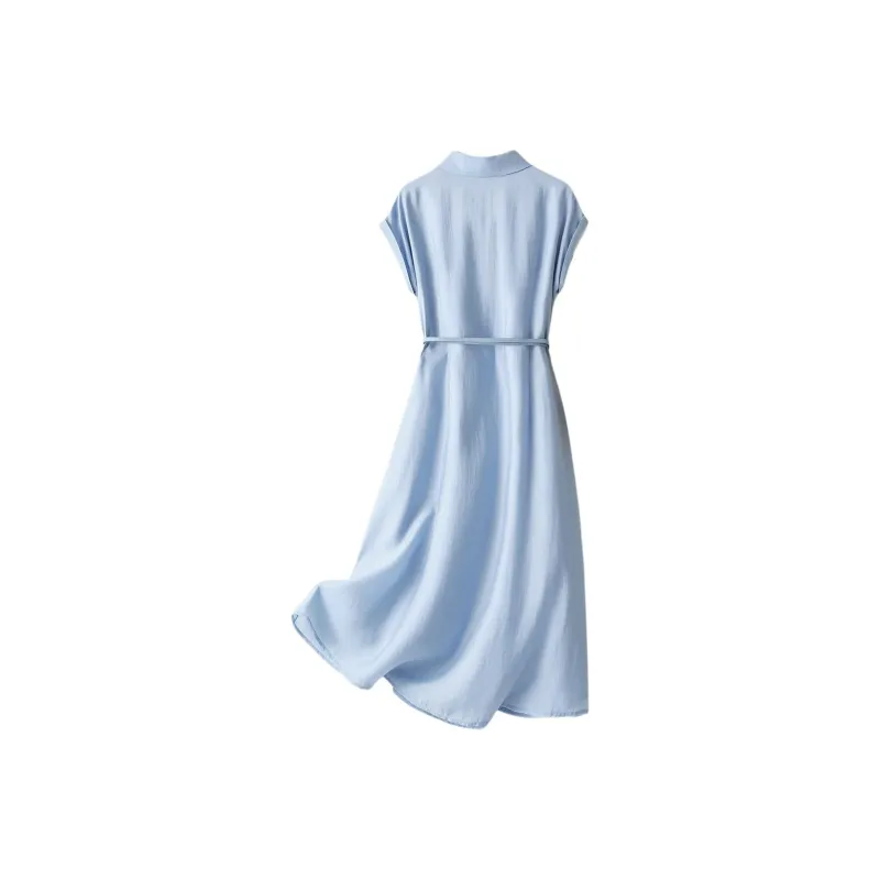 IHIMI Short Sleeved Dress Women's Sky Blue-2
