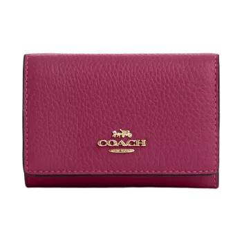 COACH Micro Pebble Leather Wallet Mini Women's Gold & Pink