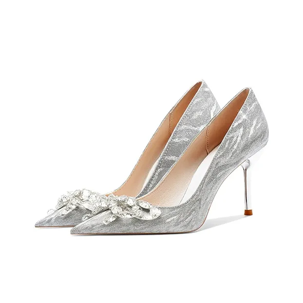 Crelinkxlat French Fairy Soft Elegance Minimalist Style High Heels Women's Silver-7