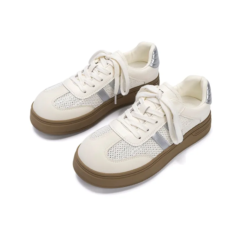 EXULL Q Lightweight Breathable Height Increasing Low Top Skateboard Shoes Women's Beige Silver-4