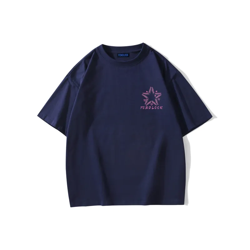 FONDLOOK T-Shirts Unisex Navy Blue-1
