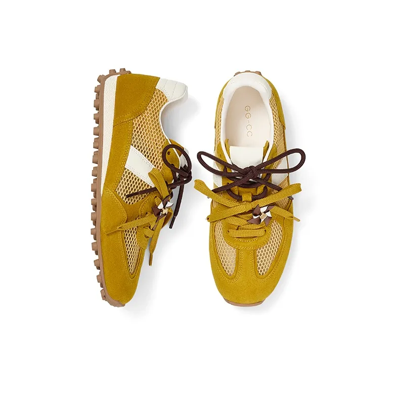 GG CC Sports Multicolor German Army Trainers Slip Resistant Low Top Hidden Wedge Casual Shoes Women's Ginger Yellow-2