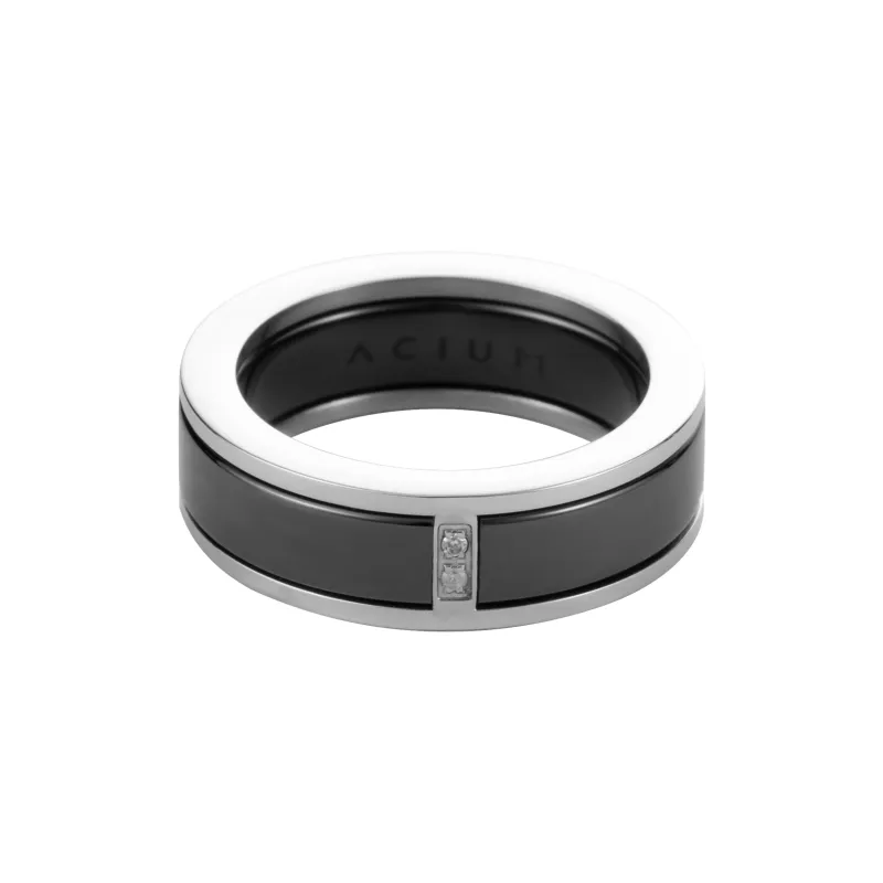 ACIUM Steel Wide Band Ring Unisex Black Silver-1