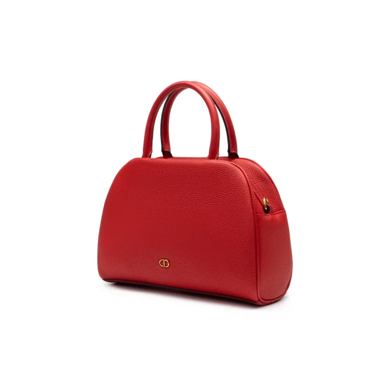 Chrisdien Deny Cow Leather Dome Bag Handbag Women's White/Red/Gray-8