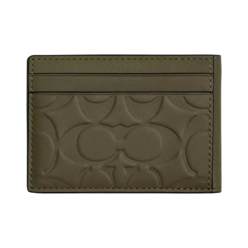 COACH Compact Calfskin Wallet Mini Men's Olive Umber-1