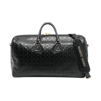 Marine Serre Cow Leather One Shoulder Handbag, Travel Bag Women's Black