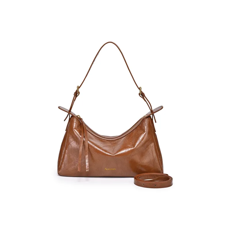 AQUASCUTUM Top Grain Cow Leather Tote Crossbody Bag, Shoulder Bag Women's Brown-0