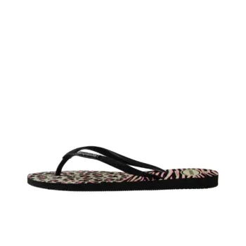 Havaianas Slim Animals Rubber Sole Abrasion Resistant Flip Flops Women's Black Green